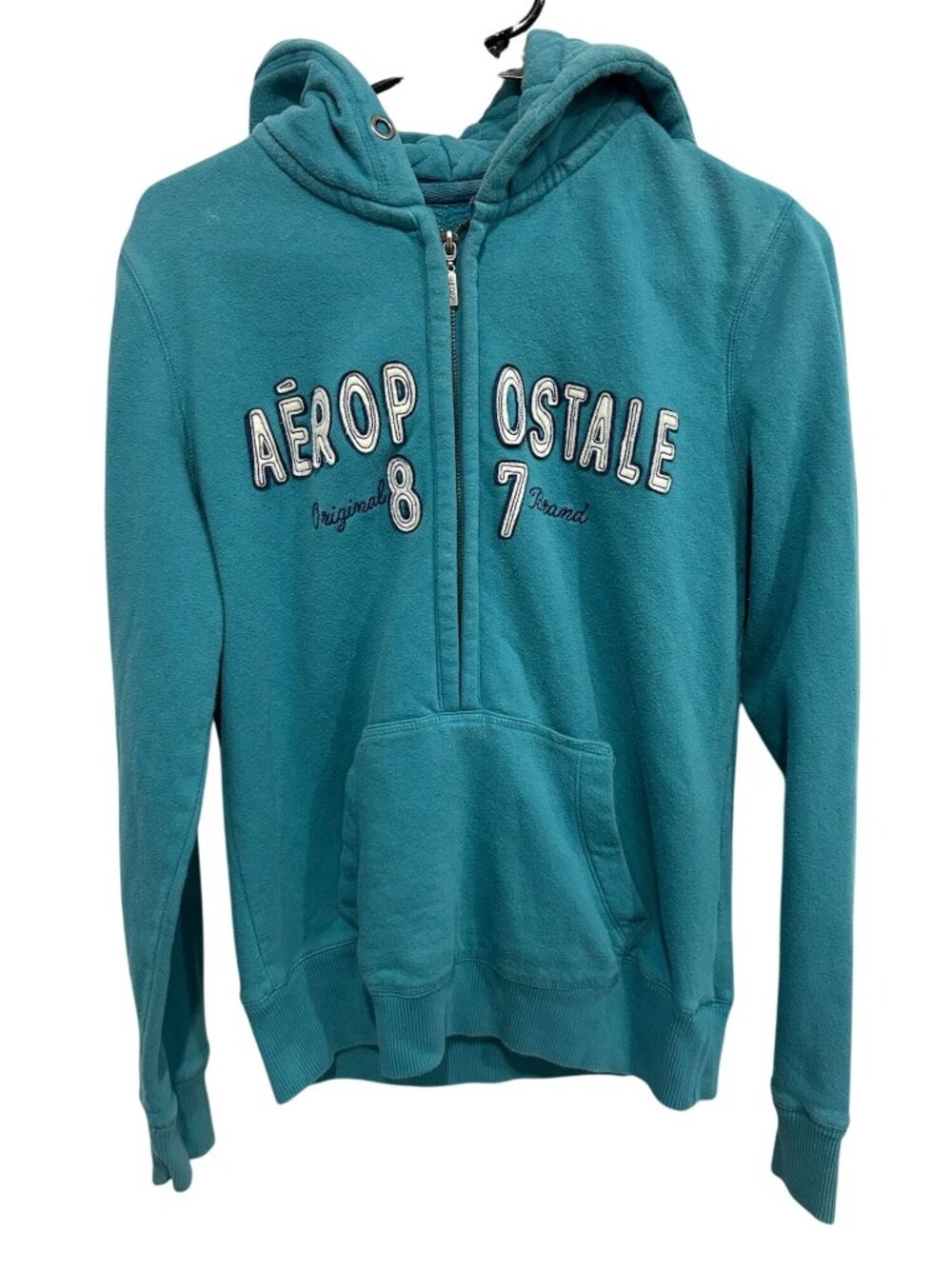 Aeropostale Large Teal Half-Zip Hoodie Gaphic Sweatshirt Cozycore Retro Y2K